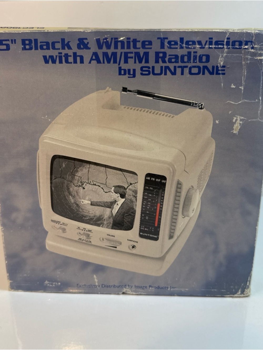 Suntone 5 inch Black / White Tv AM FM Radio  Elec1900 Portable Tested Retro NEW